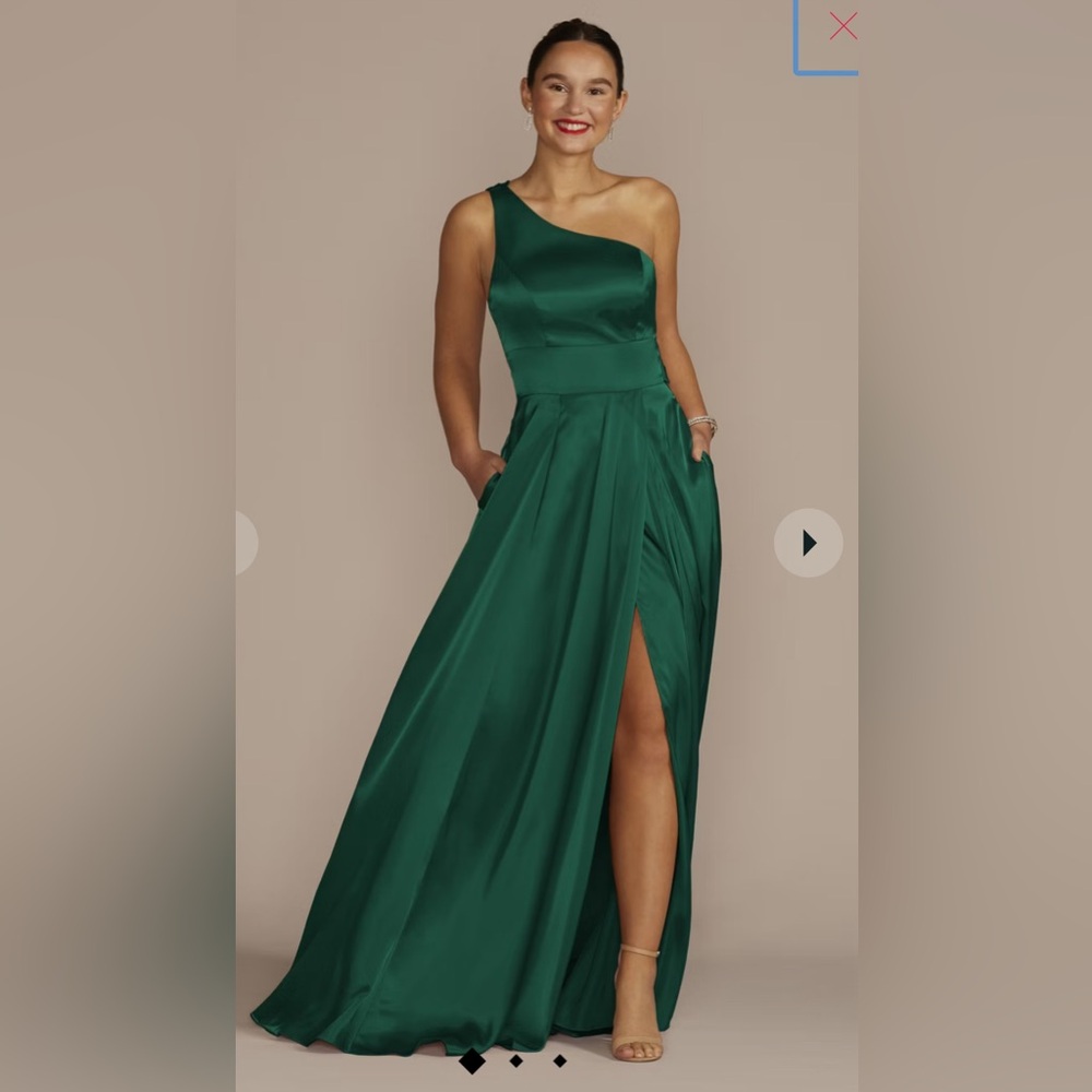 Juniper Green Luxe One Shoulder dress David’s bridal Bridesmaid Gown size 18